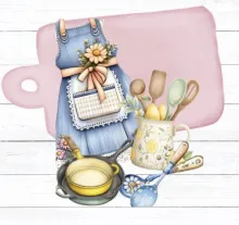 Apron and pans and utensils