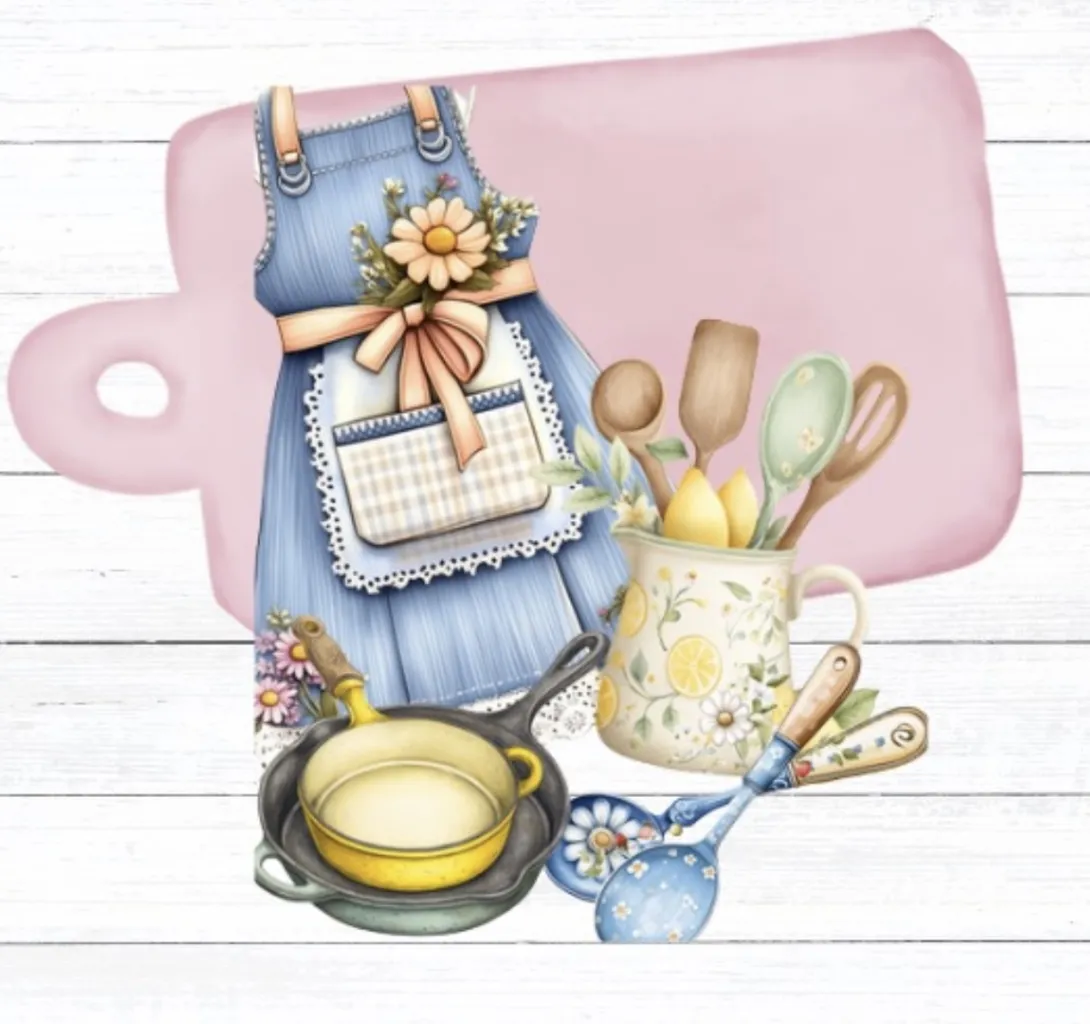 Apron and pans and utensils